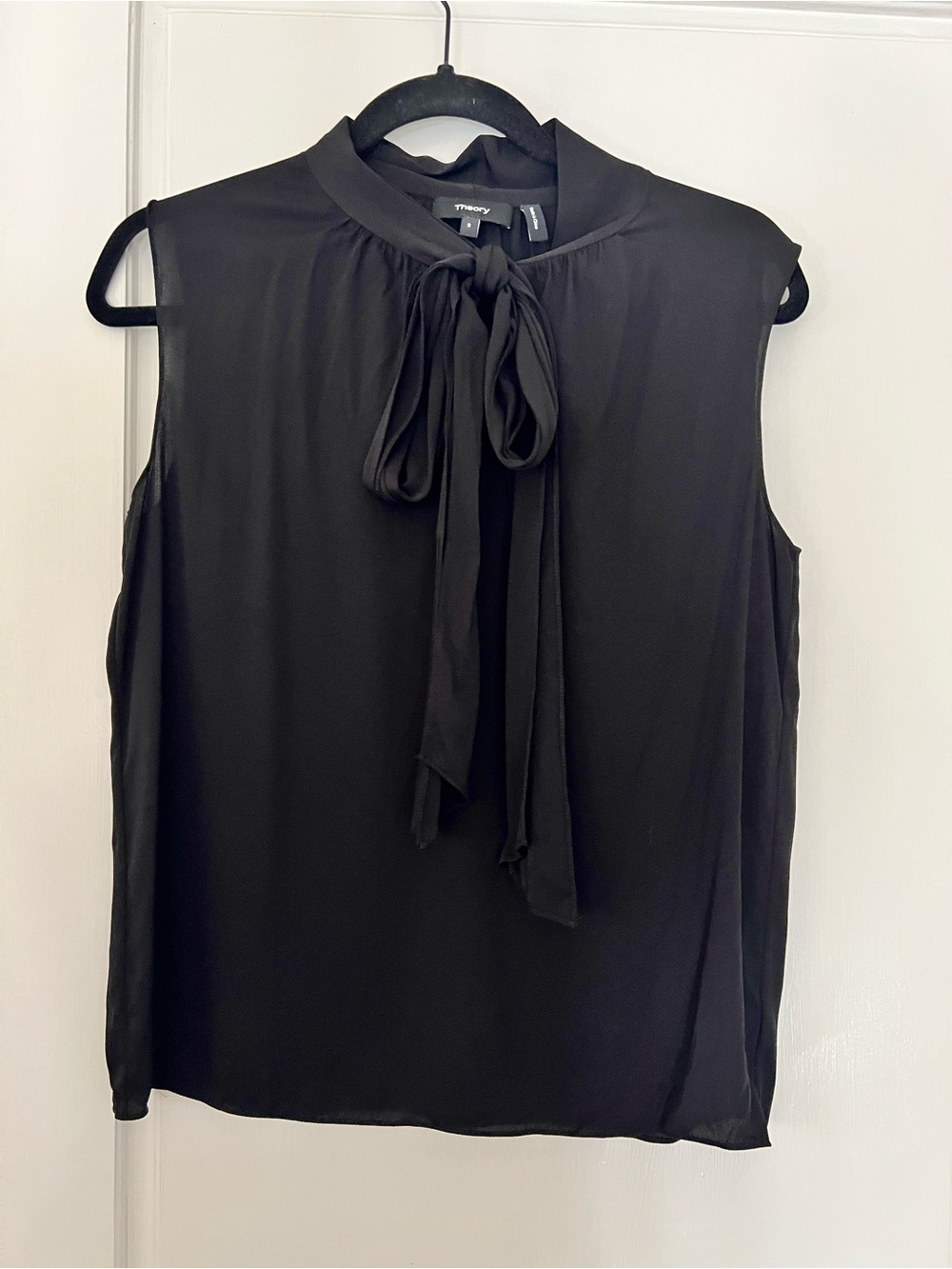 Theory Black Sleeveless Tie-Neck Blouse
